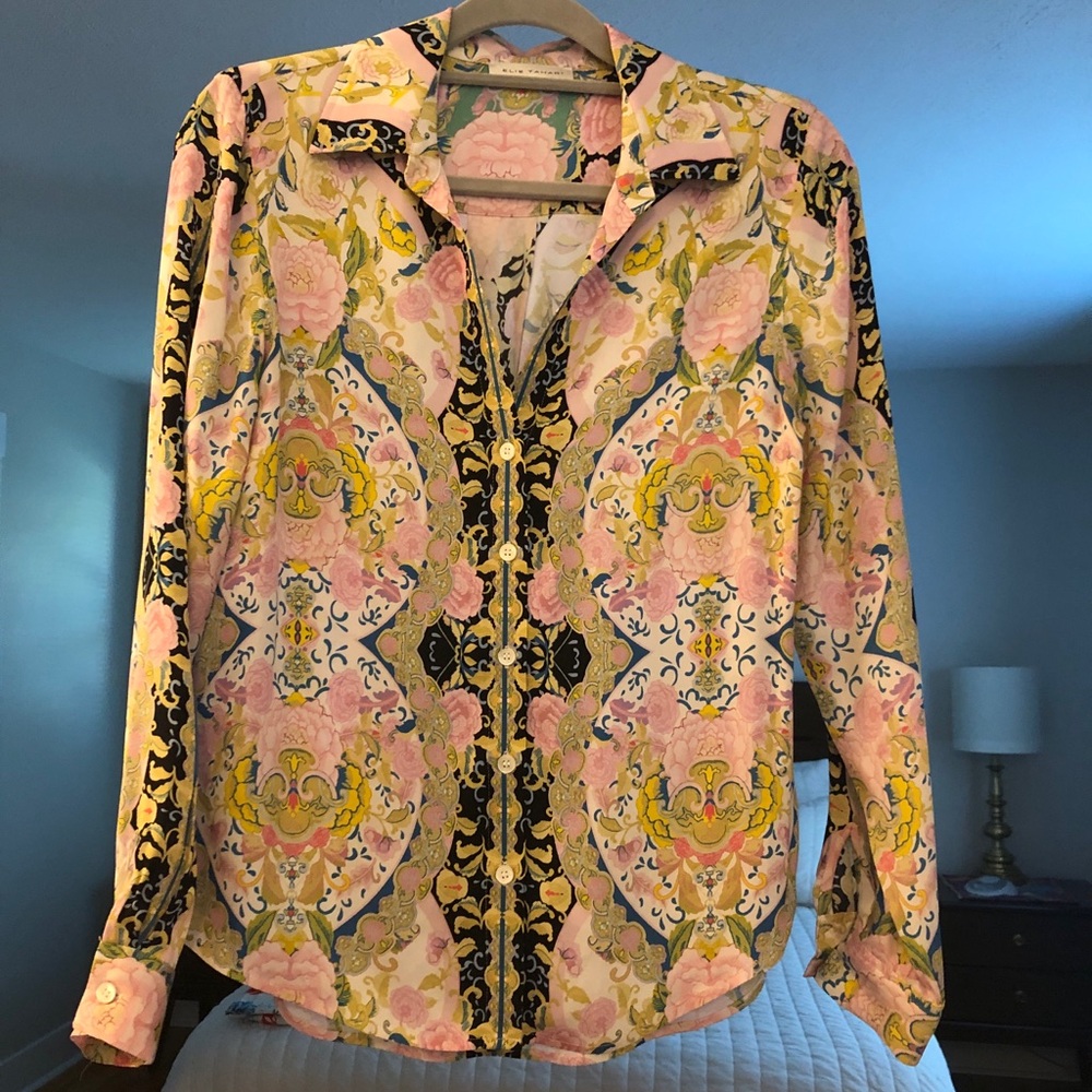 Elie Tahari Pink Multi Floral Button-Down Blouse